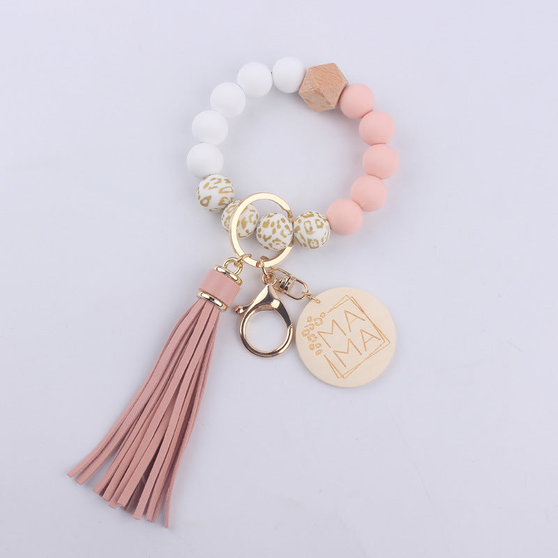 Wholesale Printed Silicone Beaded Wrist Keychains